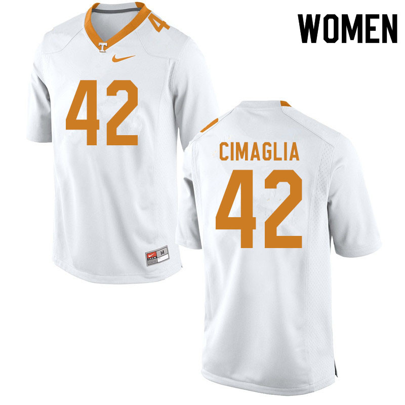 Women #42 Brent Cimaglia Tennessee Volunteers College Football Jerseys Sale-White - Click Image to Close